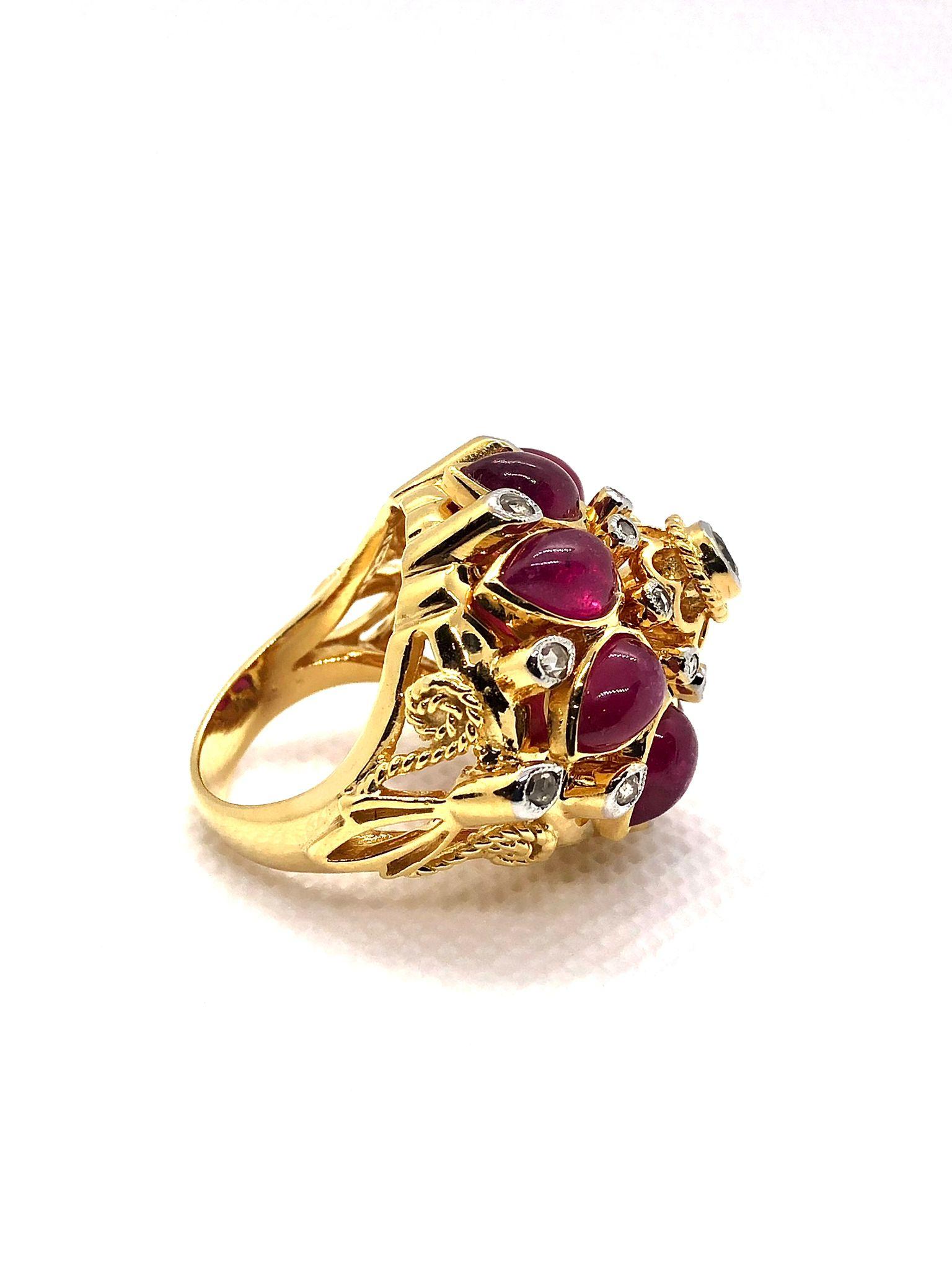 Bochic “Capri” Vintage Ruby & Diamond Ring Set In 18K Gold & Silver For Sale 2
