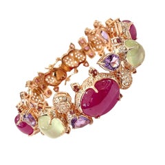 Bochic “Capri” Vintage Ruby, Diamond & Sapphire Bracelet Set In 18K & Silver