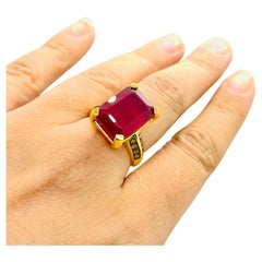 Bochic "Capri" Anillo retro vintage de rubíes y diamantes en oro de 18 quilates y plata