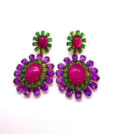 Bochic “Capri” Vintage Ruby, Diopside & Amethyst Earrings - 18K Gold & Silver