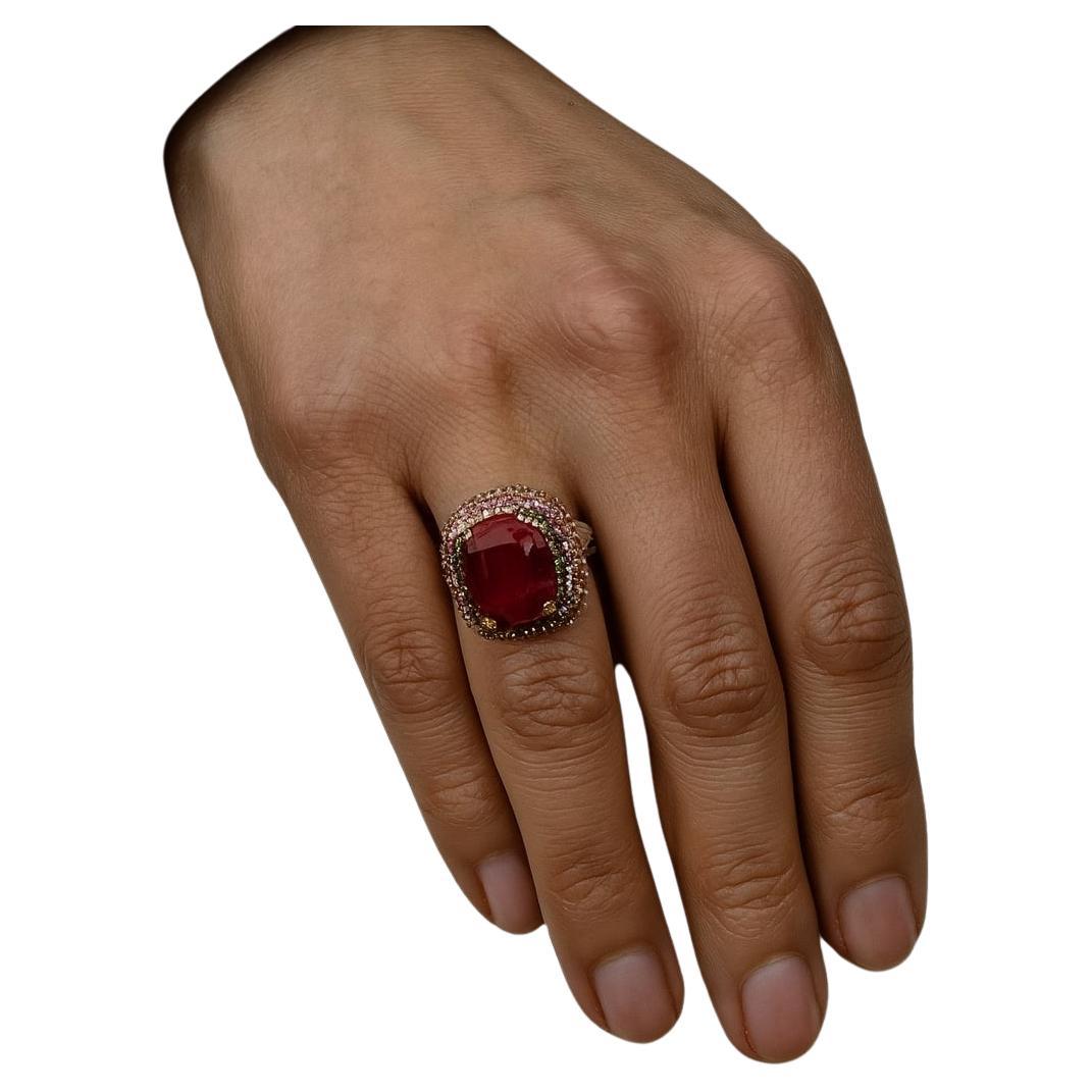 Bochic “Capri” Vintage Ruby, Emerald & Pink Sapphire Ring Set 18K Gold & Silver 

Natural Ruby - 12 Carats 
Natural Pink Sapphire  - 3 Carat 
Natural Emeralds - 1 Carat 

This Ring is from the 