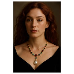 Bochic "Capri" Collier Vintage en argent 18 carats, rubis, émeraudes et saphirs