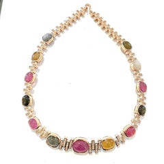 Bochic “Capri” Vintage Ruby & Fancy Color Sapphire Necklace Set 18K & Silver