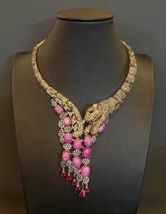 Bochic “Capri” Vintage Ruby & Fancy Color Sapphire Necklace Set In 18K & Silver