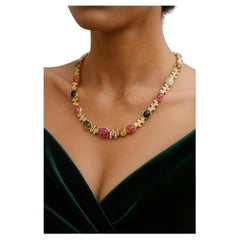 Bochic “Capri” Vintage Ruby & Fancy Color Sapphire Necklace Set in 18K & Silver