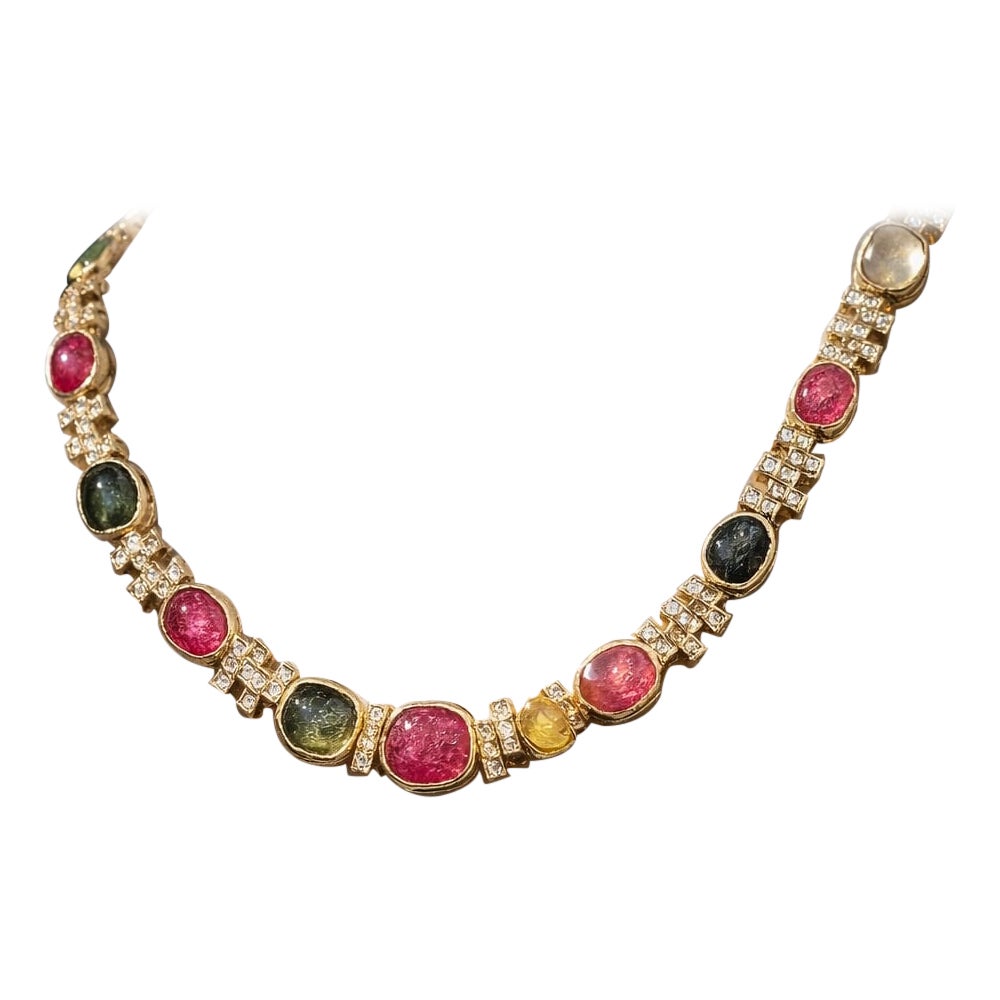 Collana Bochic "Capri" con rubino d
epoca e zaffiri colorati in argento e 18 carati in vendita