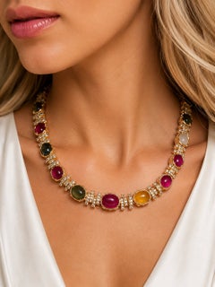 Bochic “Capri” Vintage Ruby & Fancy Color Sapphire Necklace Set in 18K & Silver