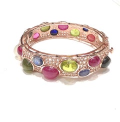 Bochic “Capri” Vintage Ruby & Fancy Sapphire Bangle Set In 18K Gold & Silver