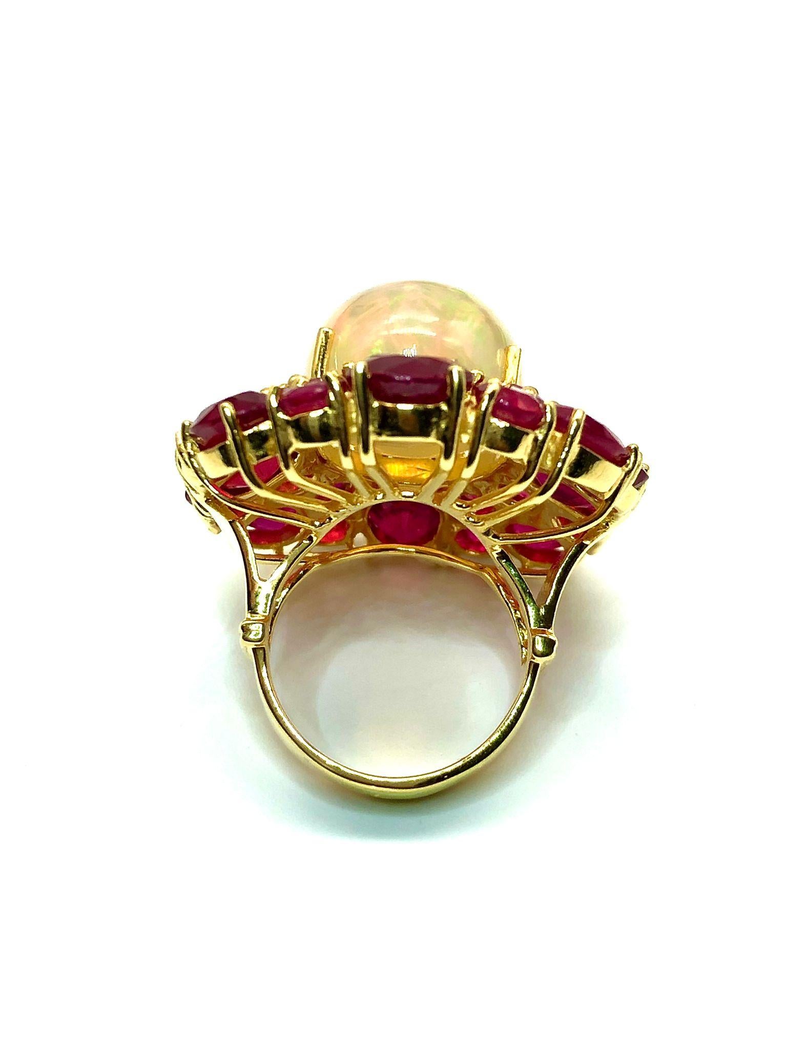 Anello a grappolo con rubino e opale di fuoco vintage di Bochic 