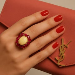 Bochic “Capri” Vintage Ruby & Fire Opal Cluster Ring Set In 18K Gold & Silver