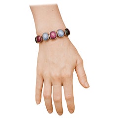 Bochic "Capri" Set di bracciali con rubini d'epoca e zaffiri multicolore 18 carati e argento