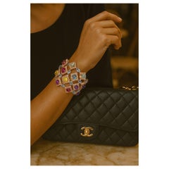 Bochic “Capri” Vintage Ruby & Multi Color Gem & Sapphire Bangle Set 18K Gold &