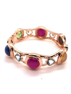 Bochic “Capri” Vintage Ruby & Multi Color Gem & Sapphire Bangle Set In 18K Gold