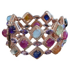 Bochic “Capri” Vintage Ruby 
Multi Color Gem 
Sapphire Bangle Set In 18K Gold