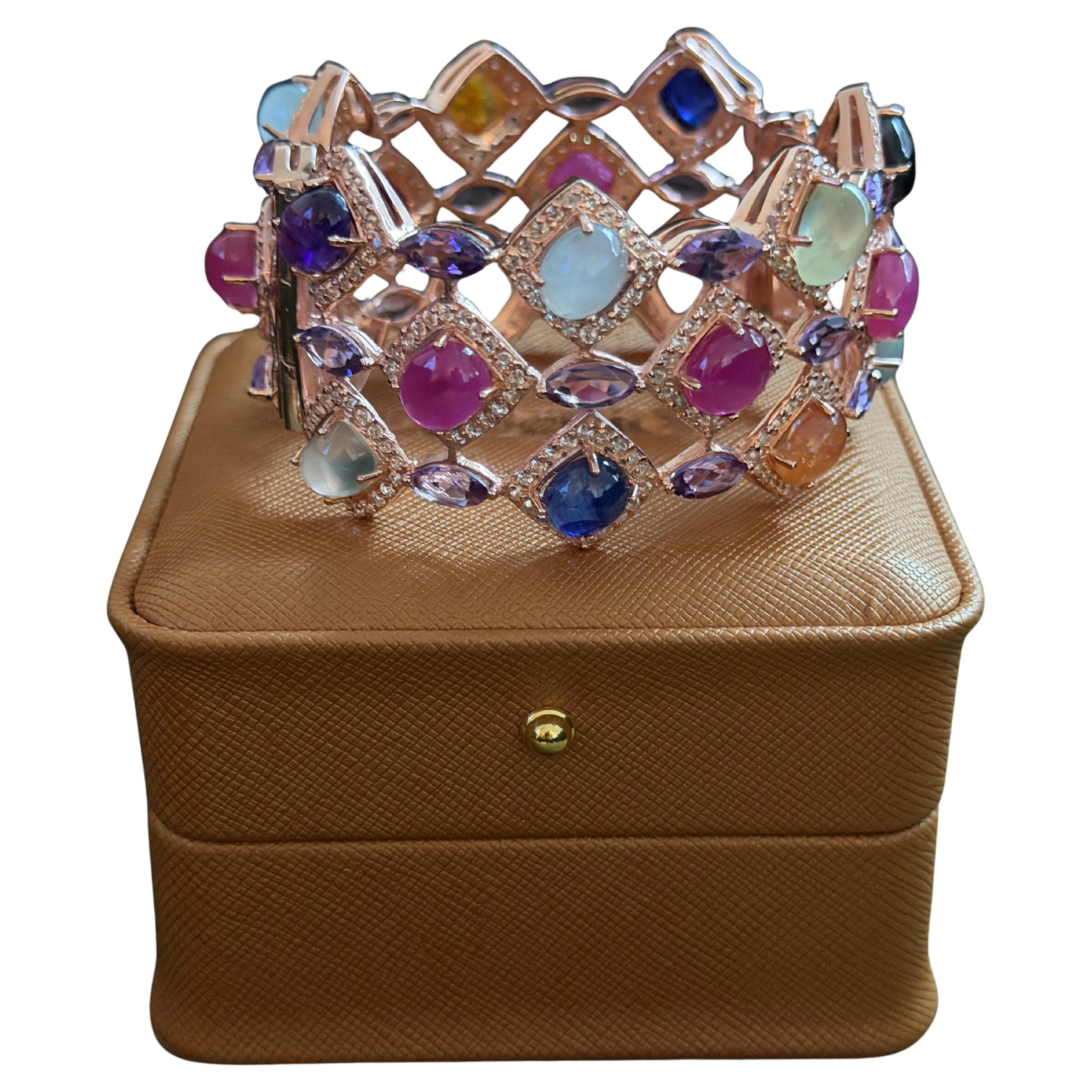 Bochic “Capri” Vintage Ruby 
Multi Color Gem 
Sapphire Bangle Set In 18K Gold