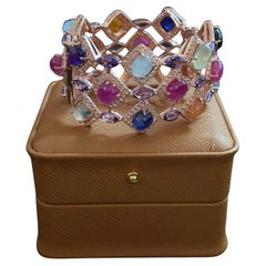 Bochic “Capri” Vintage Ruby 
Multi Color Gem 
Sapphire Bangle Set In 18K Gold