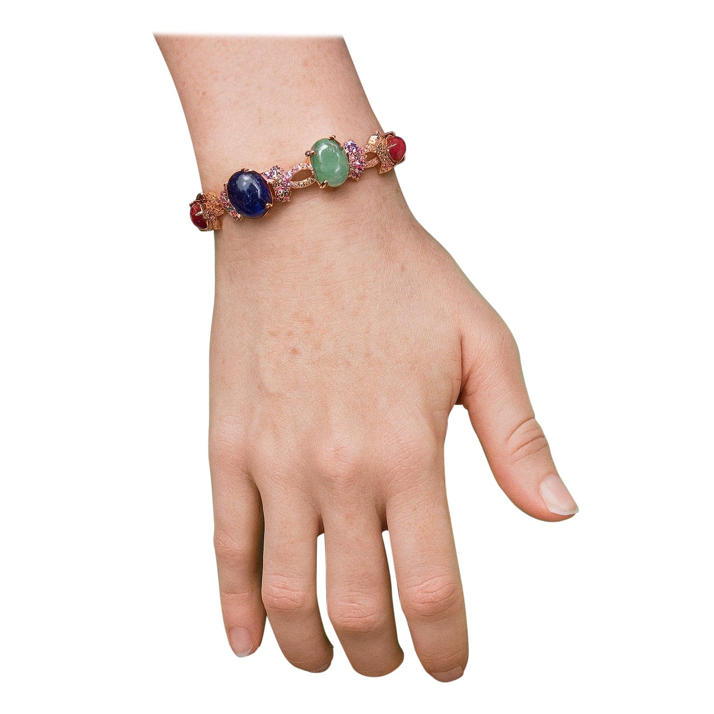 Bochic "Capri" Set di bracciali con rubini e zaffiri multicolore in oro e argento 18 carati