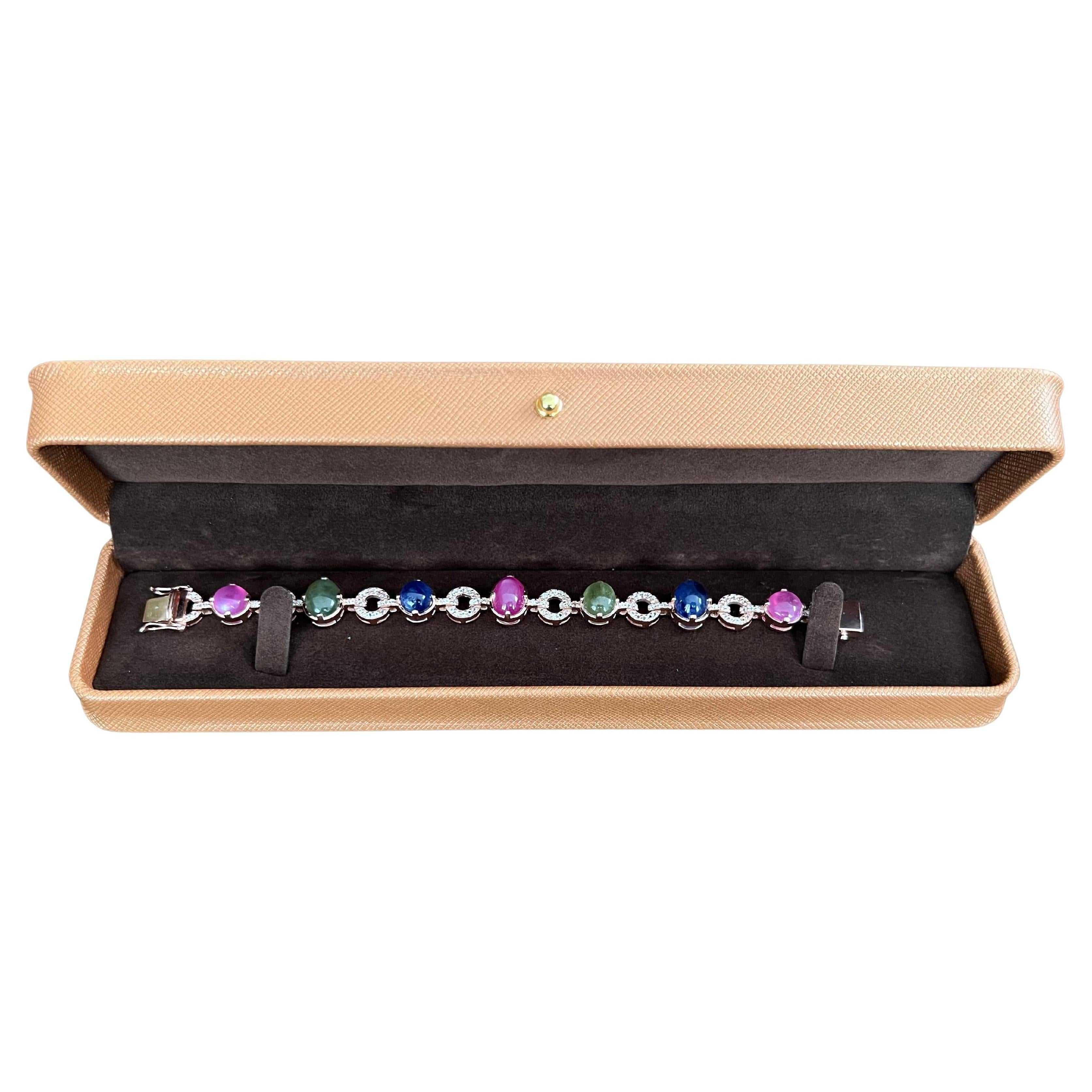 Bracciale Bochic "Capri" con rubino d'epoca e zaffiri multicolore in oro 18 carati e Si