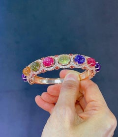 Bochic "Capri" Bracciale con rubini e zaffiri multicolore in oro e argento 18 carati