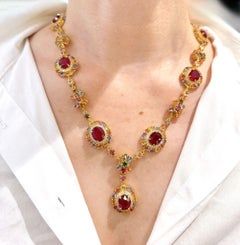 Bochic "Capri" Collier Vintage Rubis et Saphirs Multiples - 18K & Silver