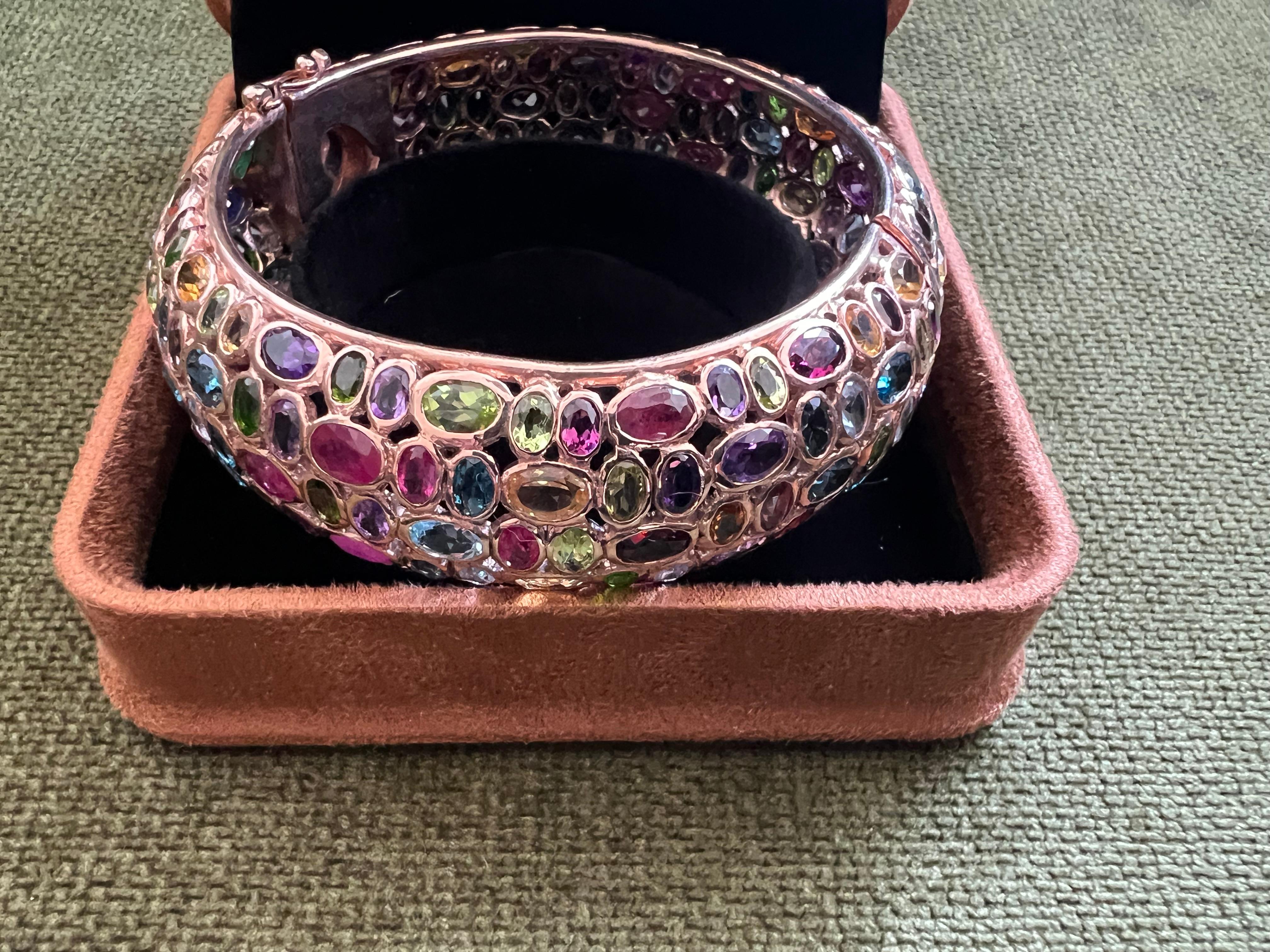 Bochic “Capri” Vintage Ruby & Multi Gem Bangle Set In 18K Gold & Silver For Sale 4