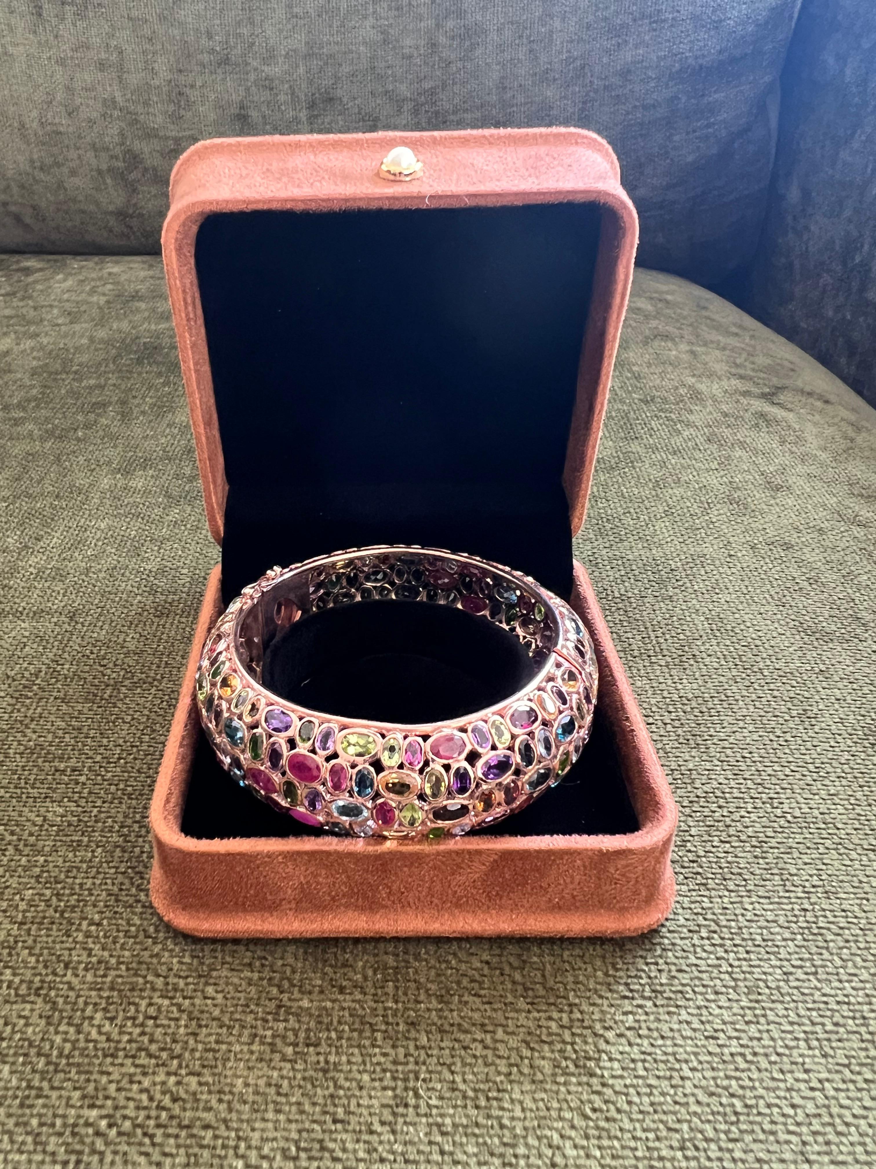 Bochic “Capri” Vintage Ruby & Multi Gem Bangle Set In 18K Gold & Silver For Sale 5