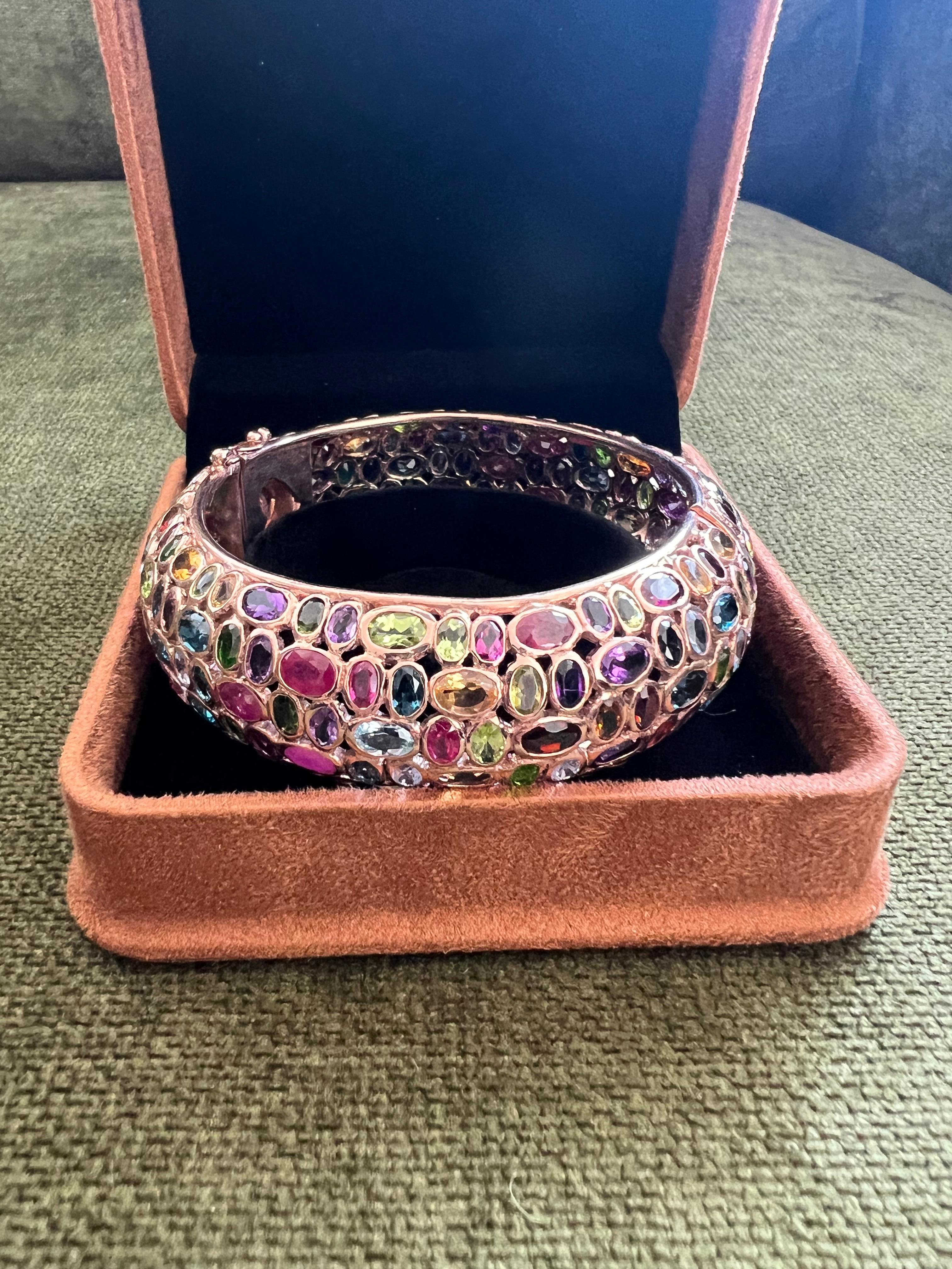 Bochic “Capri” Vintage Ruby & Multi Gem Bangle Set In 18K Gold & Silver For Sale 6