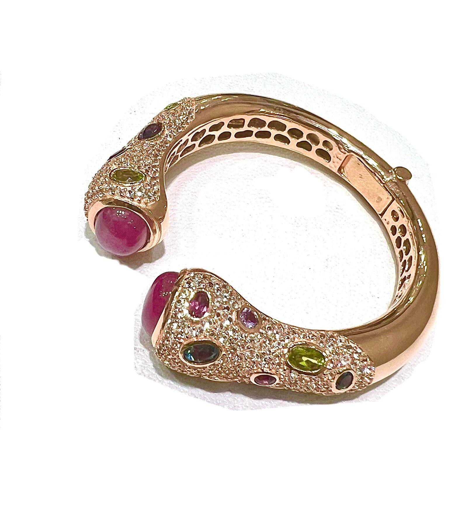 Bochic “Capri” Vintage Ruby & Multi Gem Bangle Set In 18K Gold & Silver in vendita 6