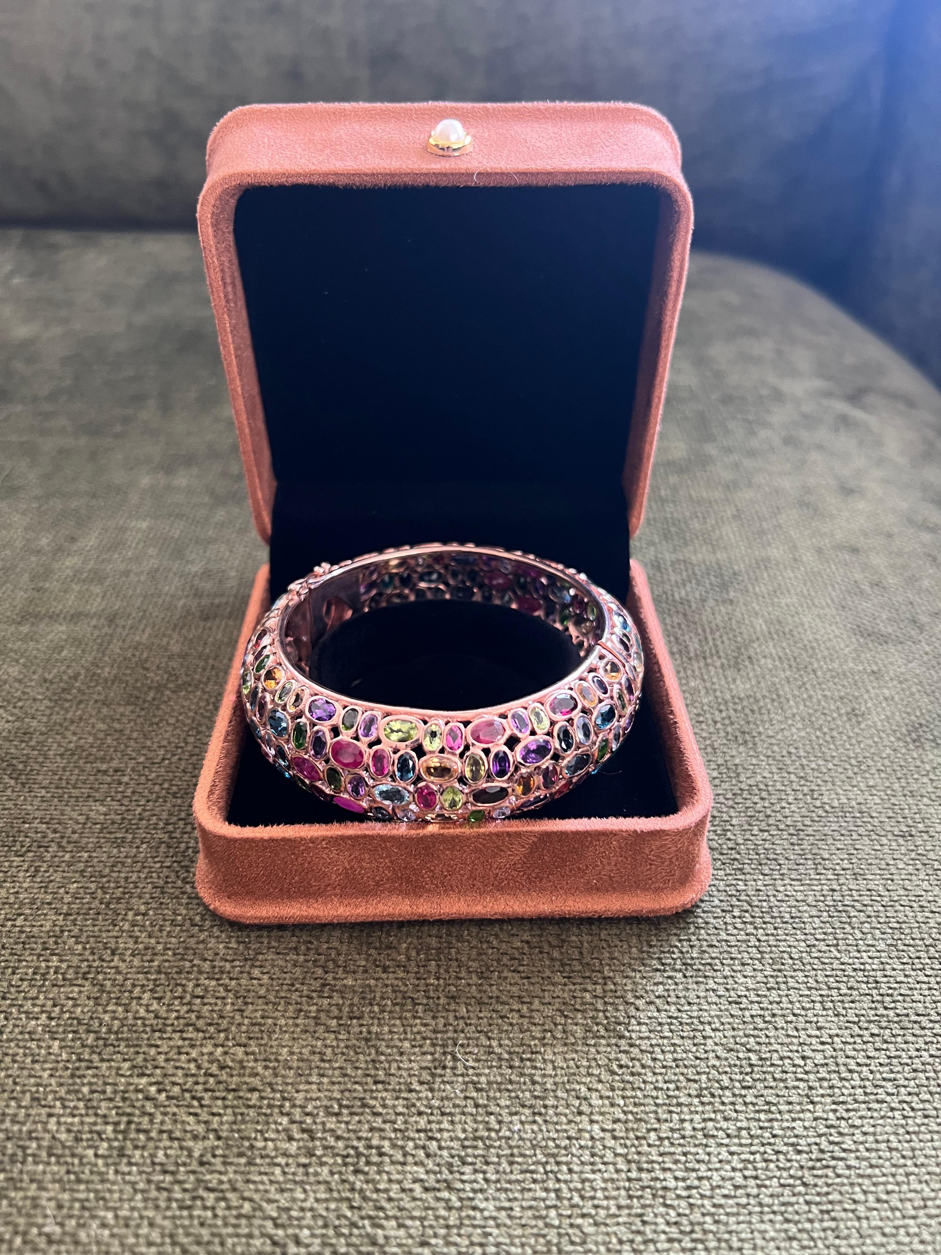 Bochic “Capri” Vintage Ruby & Multi Gem Bangle Set In 18K Gold & Silver For Sale 7