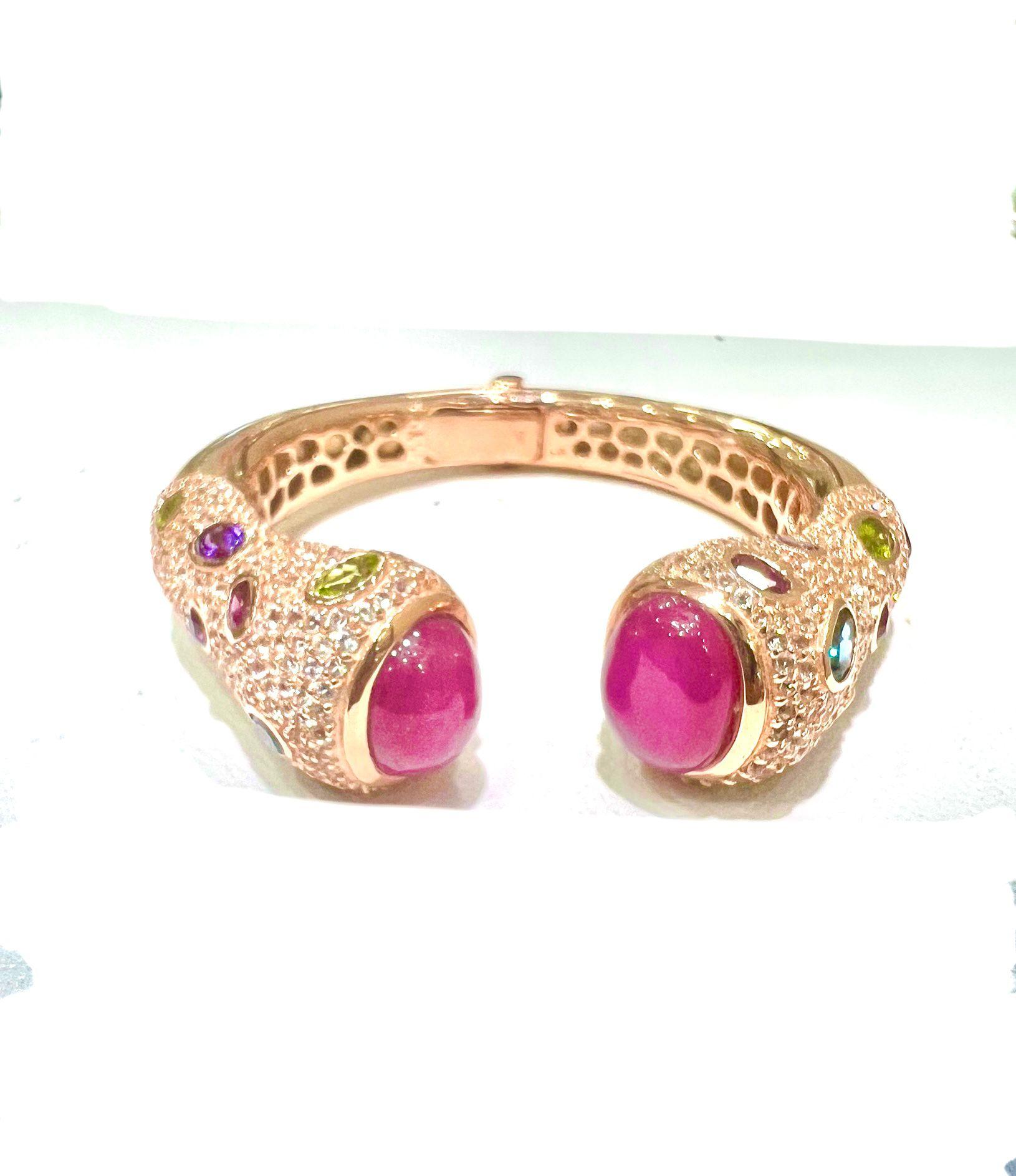 Bochic “Capri” Vintage Ruby & Multi Gem Bangle Set In 18K Gold & Silver in vendita 7