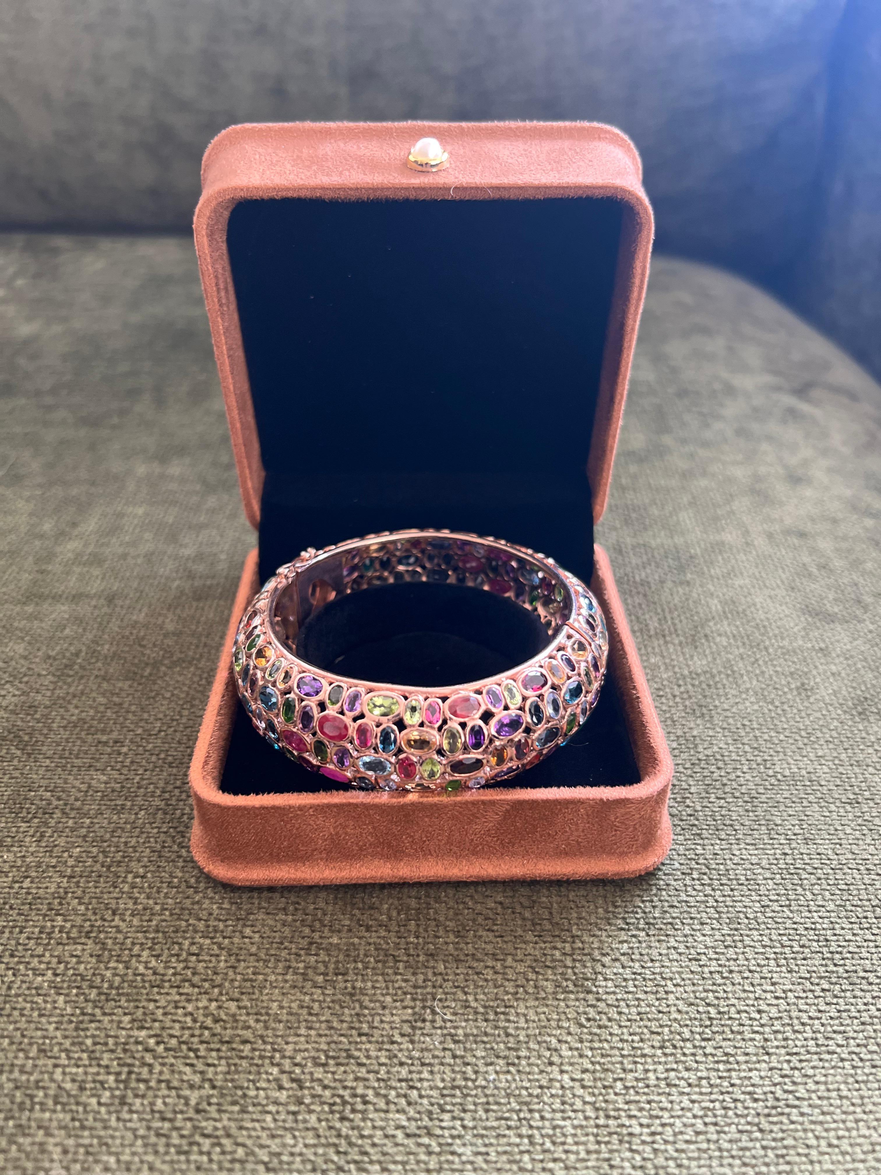 Bochic “Capri” Vintage Ruby & Multi Gem Bangle Set In 18K Gold & Silver For Sale 8