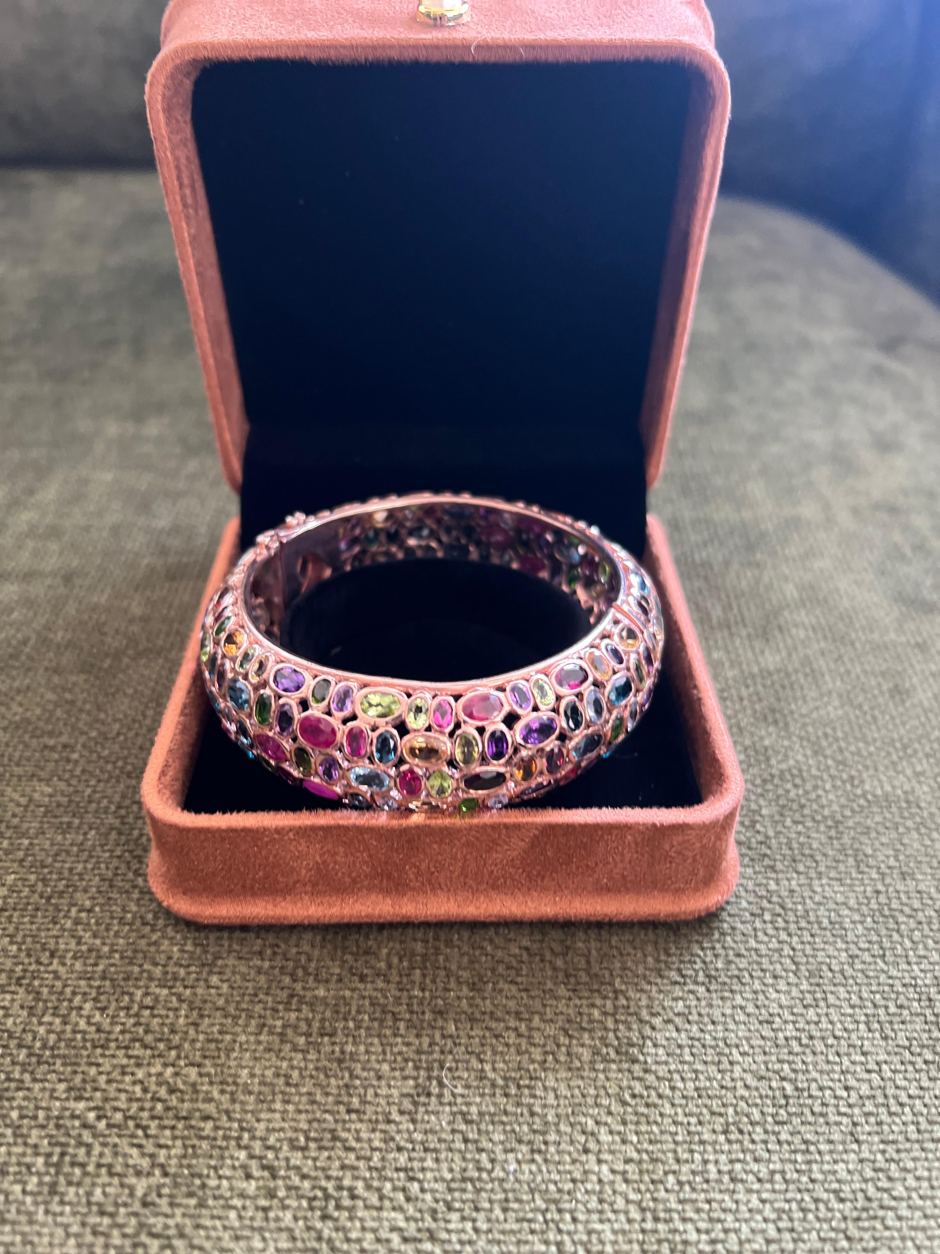 Bochic “Capri” Vintage Ruby & Multi Gem Bangle Set In 18K Gold & Silver For Sale 9