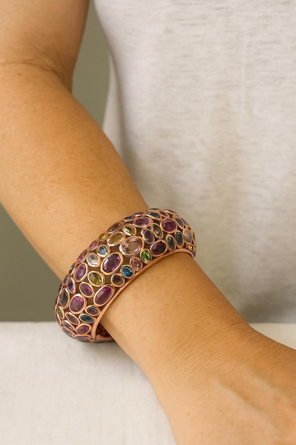 Bochic “Capri” Vintage Ruby & Multi Gem Bangle Set In 18K Gold & Silver For Sale 10