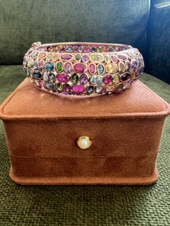 Bochic “Capri” Vintage Ruby & Multi Gem Bangle Set In 18K Gold & Silver