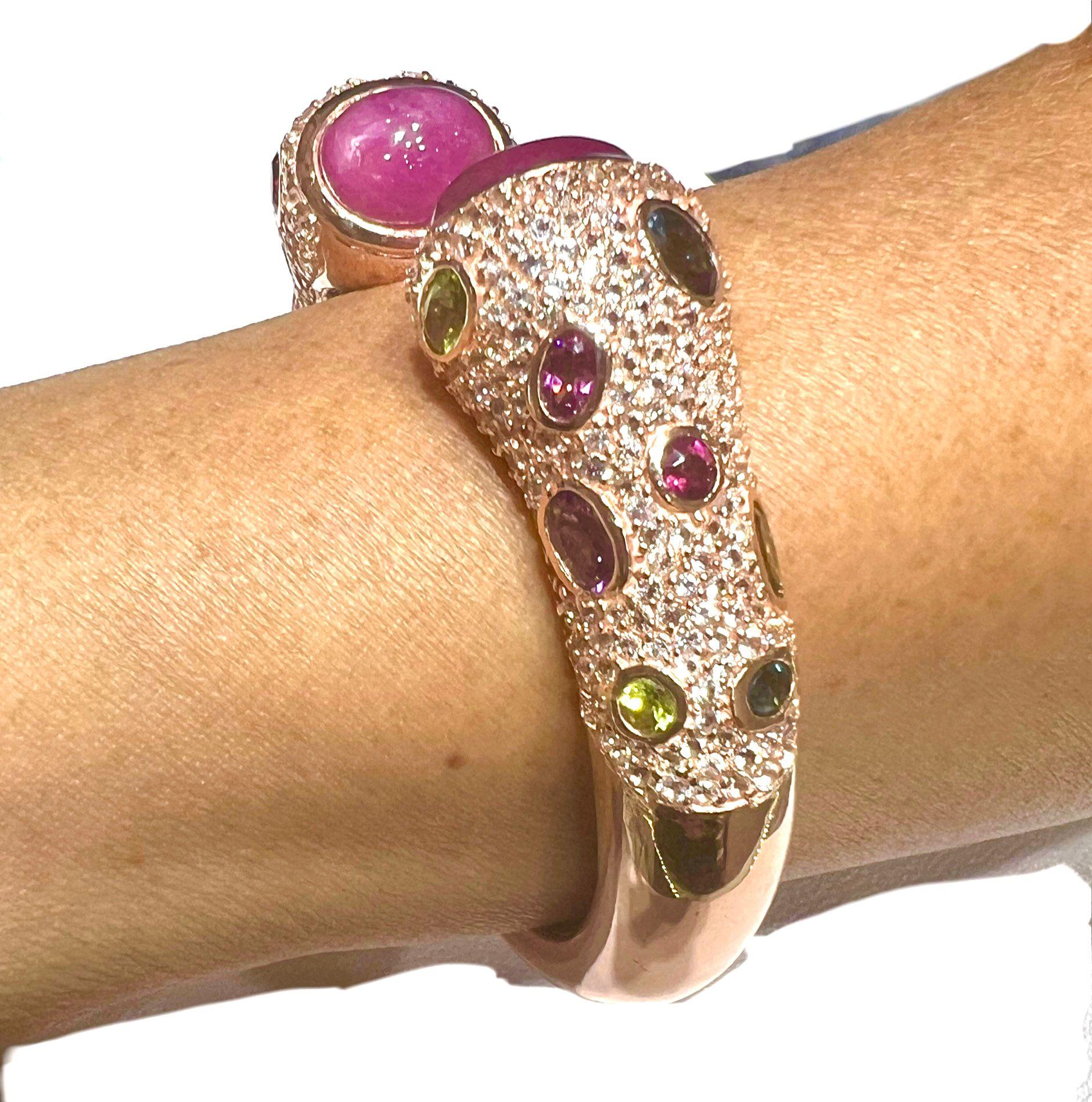 Bochic “Capri” Vintage Ruby & Multi Gem Bangle Set In 18K Gold & Silver in vendita 1