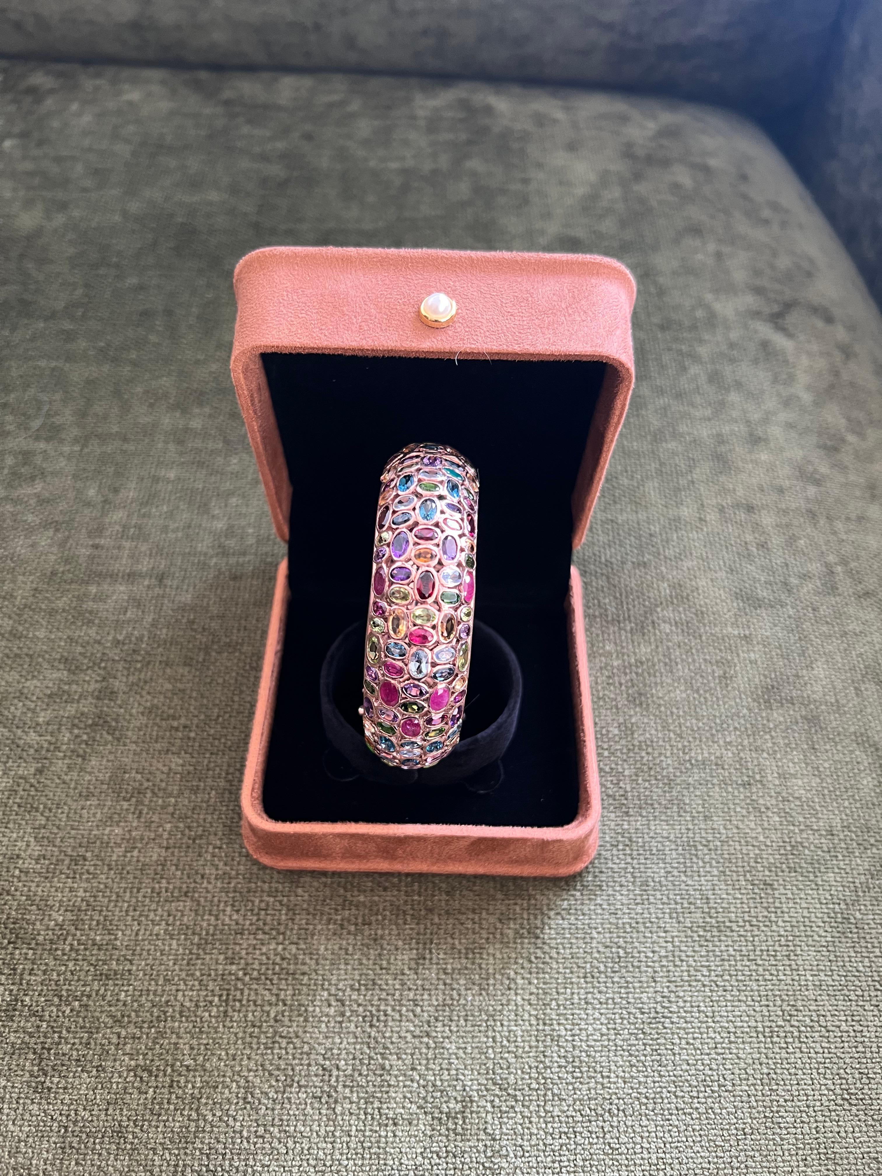 Bochic “Capri” Vintage Ruby & Multi Gem Bangle Set In 18K Gold & Silver For Sale 2