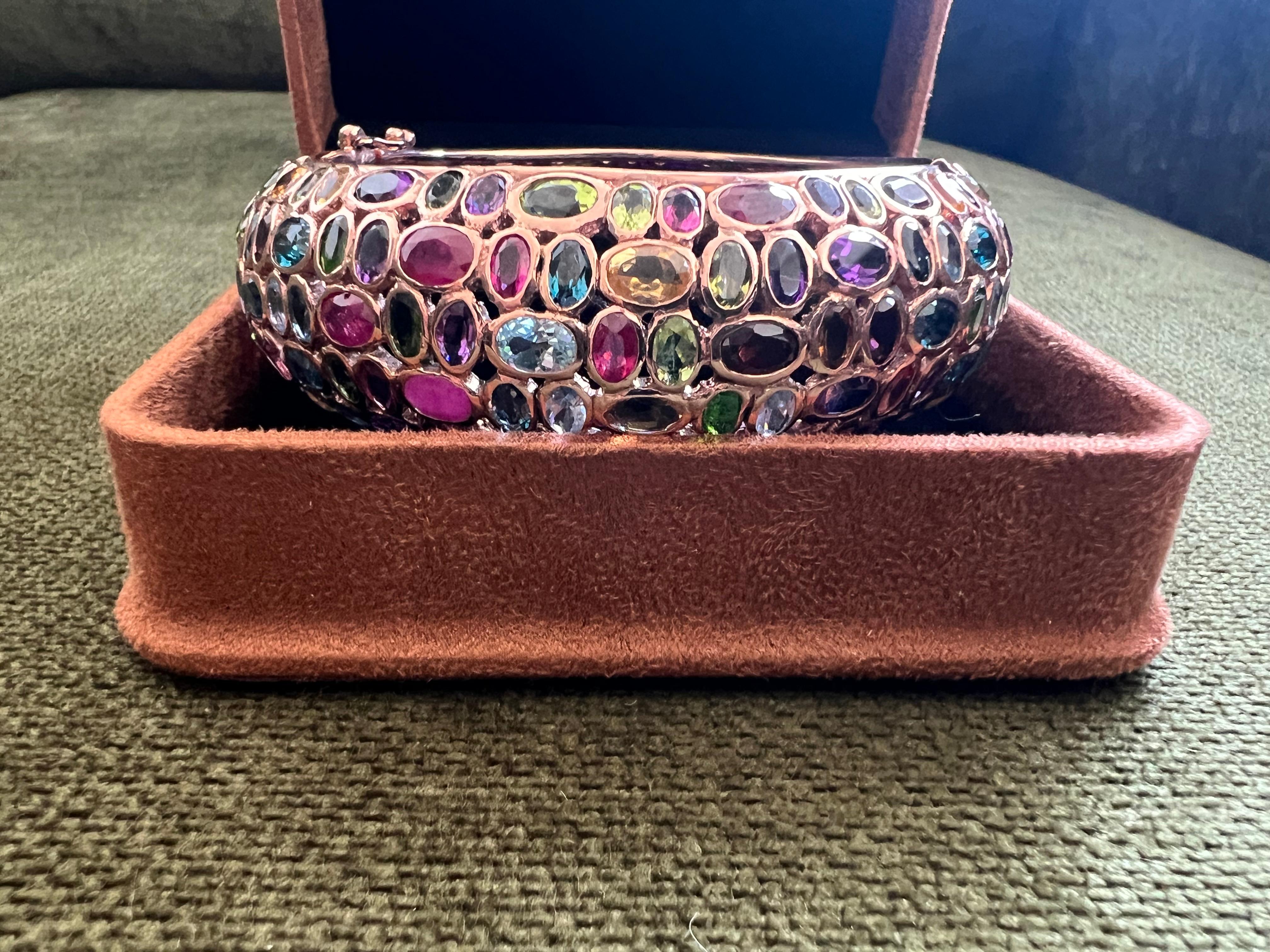 Bochic “Capri” Vintage Ruby & Multi Gem Bangle Set In 18K Gold & Silver For Sale 3