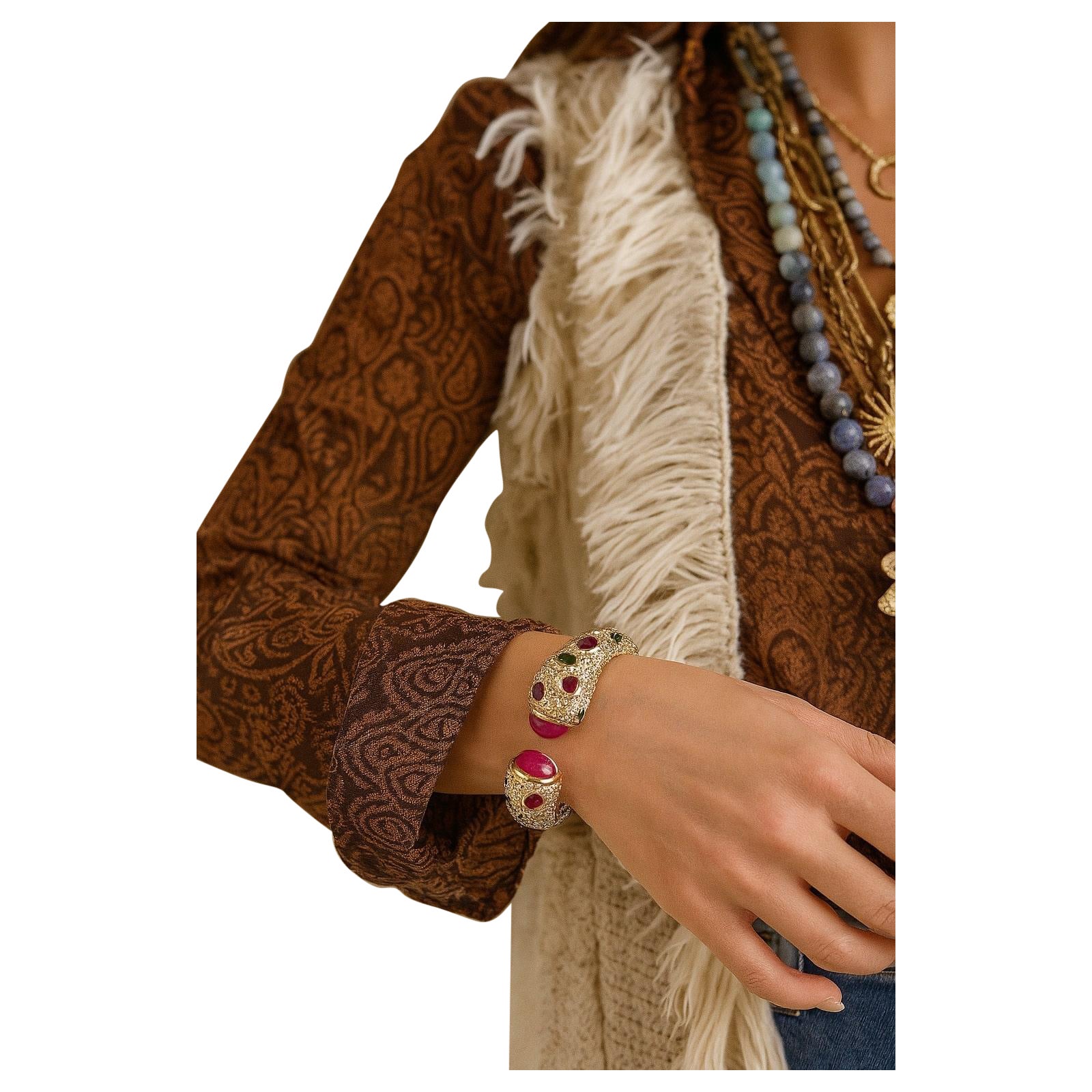 Bochic "Capri" Set di bracciali con rubini e gemme multiple in oro e argento 18 carati in vendita