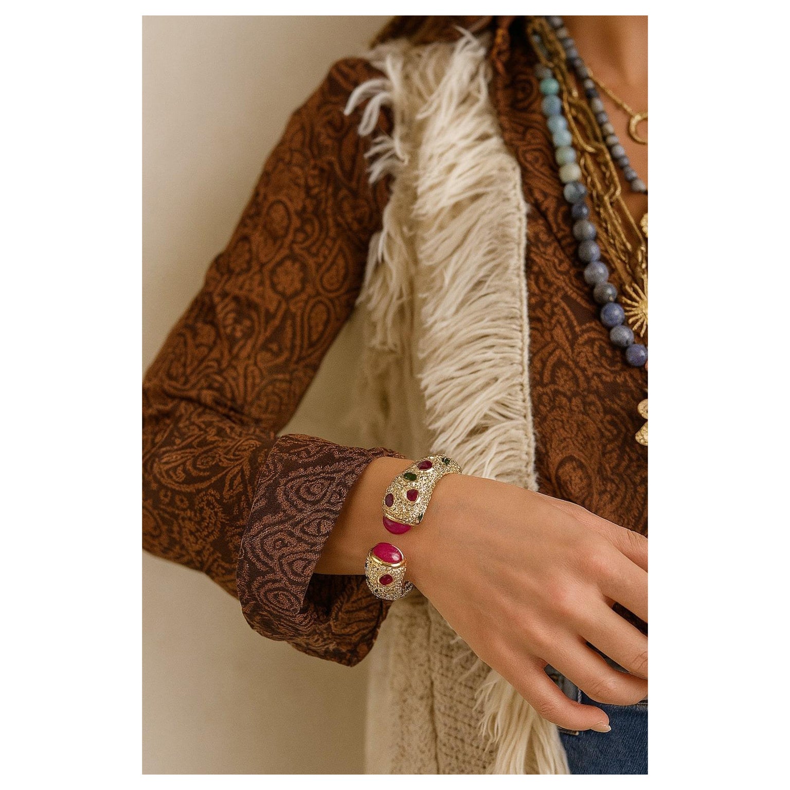 Bochic “Capri” Vintage Ruby
Multi Gem Bangle Set In 18K Gold
Silver