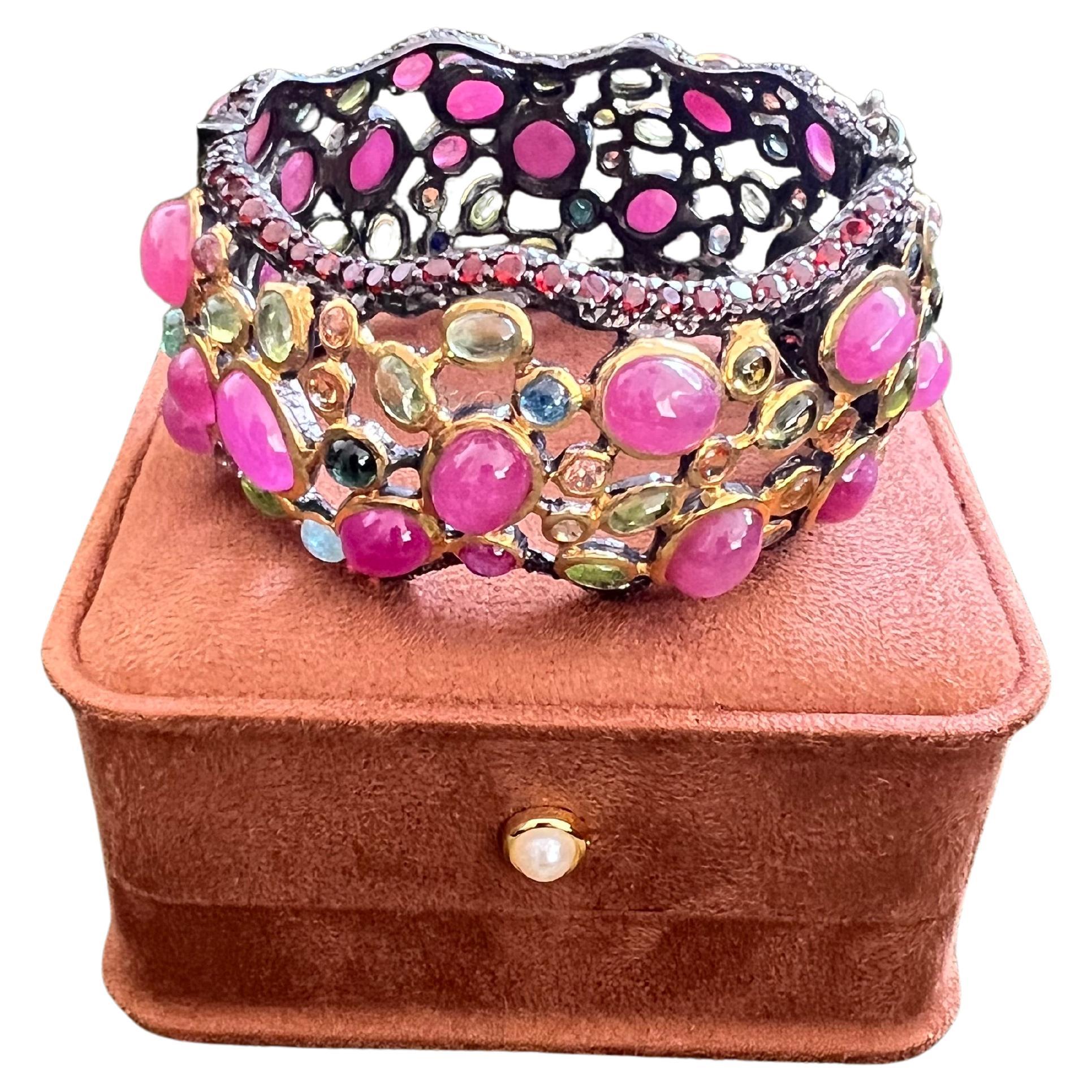 Bochic "Capri" Set di bracciali con rubini e gemme multiple in oro e argento 18 carati