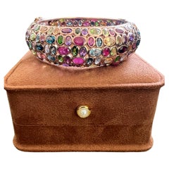 Bochic “Capri” Vintage Ruby & Multi Gem Bangle Set In 18K Gold & Silver