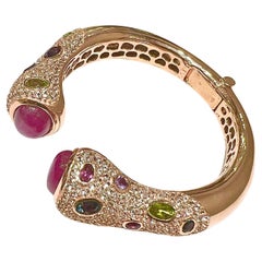Bochic “Capri” Vintage Ruby & Multi Gem Bangle Set In 18K Gold & Silver