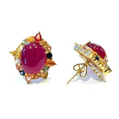 Boucles d'oreilles "Capri" en or 18 carats, rubis vintage et tourmaline multi-pastel