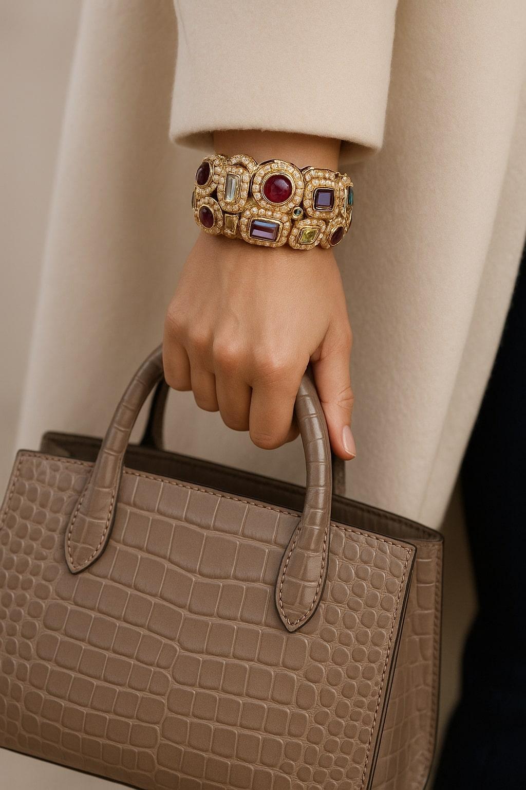 Bochic “Capri” Vintage Ruby & Multi Sapphire Bangle Set In 18K Gold & Silver For Sale 10