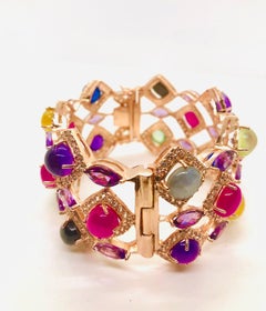 Bochic "Capri" Set di bracciali con rubini e zaffiri multipli in oro e argento 18 carati