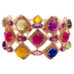 Bochic "Capri" Set di bracciali con rubini e zaffiri multipli in oro e argento 18 carati