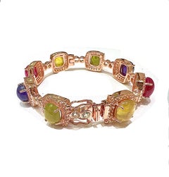 Bochic "Capri" Set di bracciali con rubini e zaffiri multipli in oro e argento 18 carati