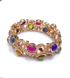 Bochic "Capri" Set di bracciali con rubini e zaffiri multipli in oro e argento 18 carati