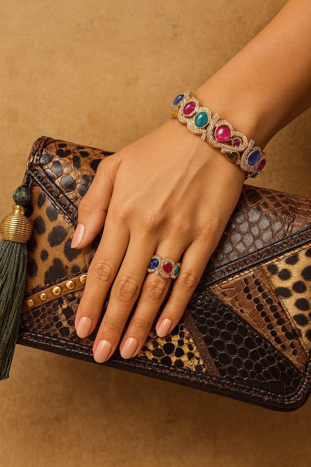 Bochic “Capri” Vintage Ruby & Multi Sapphire Cuff Set In 18K Gold & Silver en vente 2