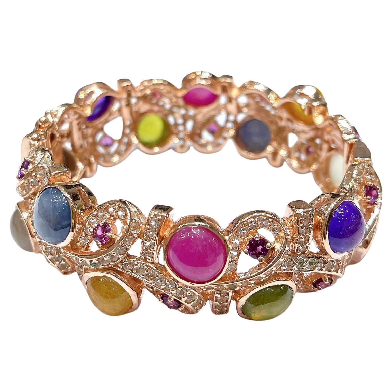 Bochic “Capri” Vintage Ruby 
Multi Sapphire Cuff Set In 18K Gold 
Silver